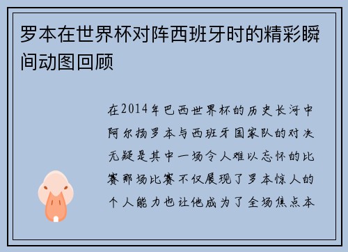 罗本在世界杯对阵西班牙时的精彩瞬间动图回顾