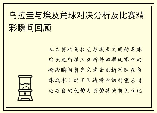 乌拉圭与埃及角球对决分析及比赛精彩瞬间回顾