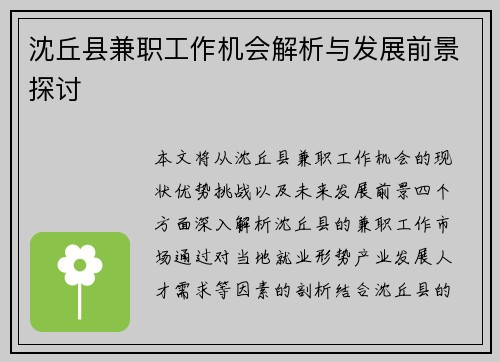 沈丘县兼职工作机会解析与发展前景探讨