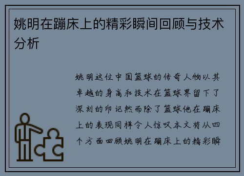 姚明在蹦床上的精彩瞬间回顾与技术分析